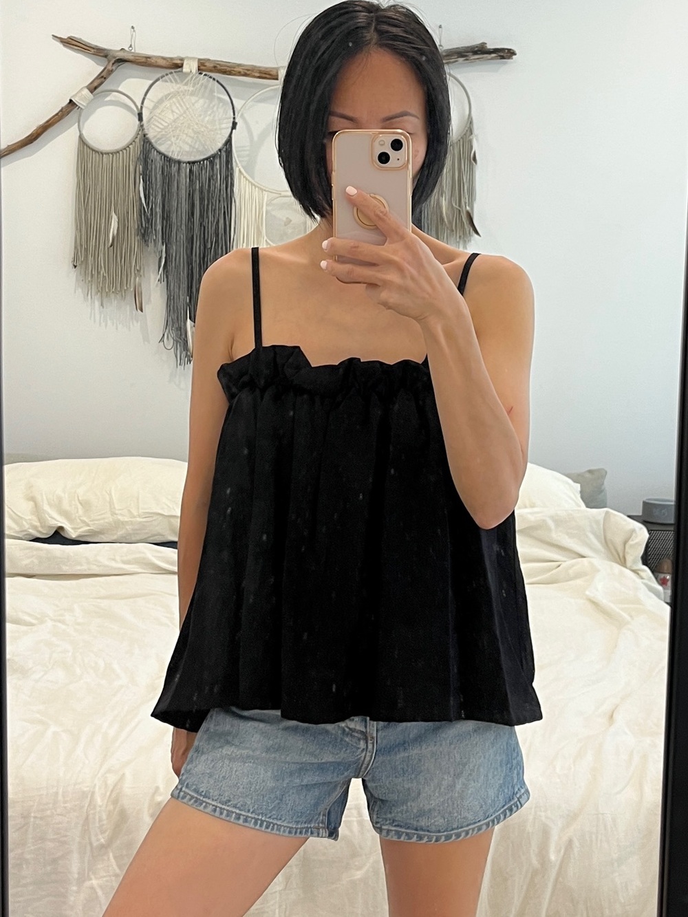 Emma Knudsen Black Ruffled Gathered Camisole Top XS New